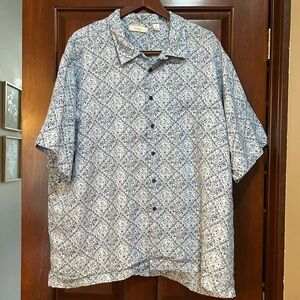 Turnbury 100% Linen Short Sleeve Button Up Shirt Blue Pattern XXL